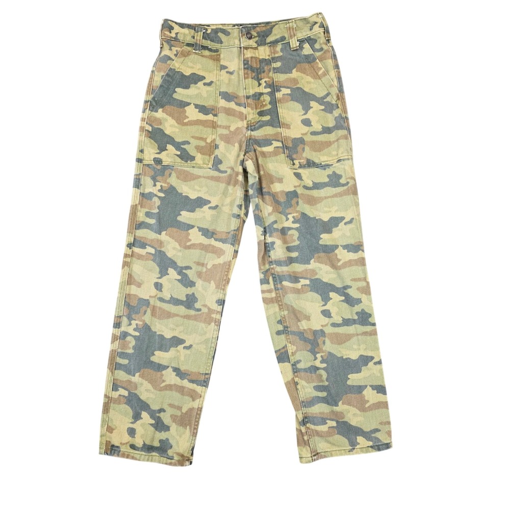 We The Free Pants Womens 26 Green Camo High Rise Utility Straight Leg